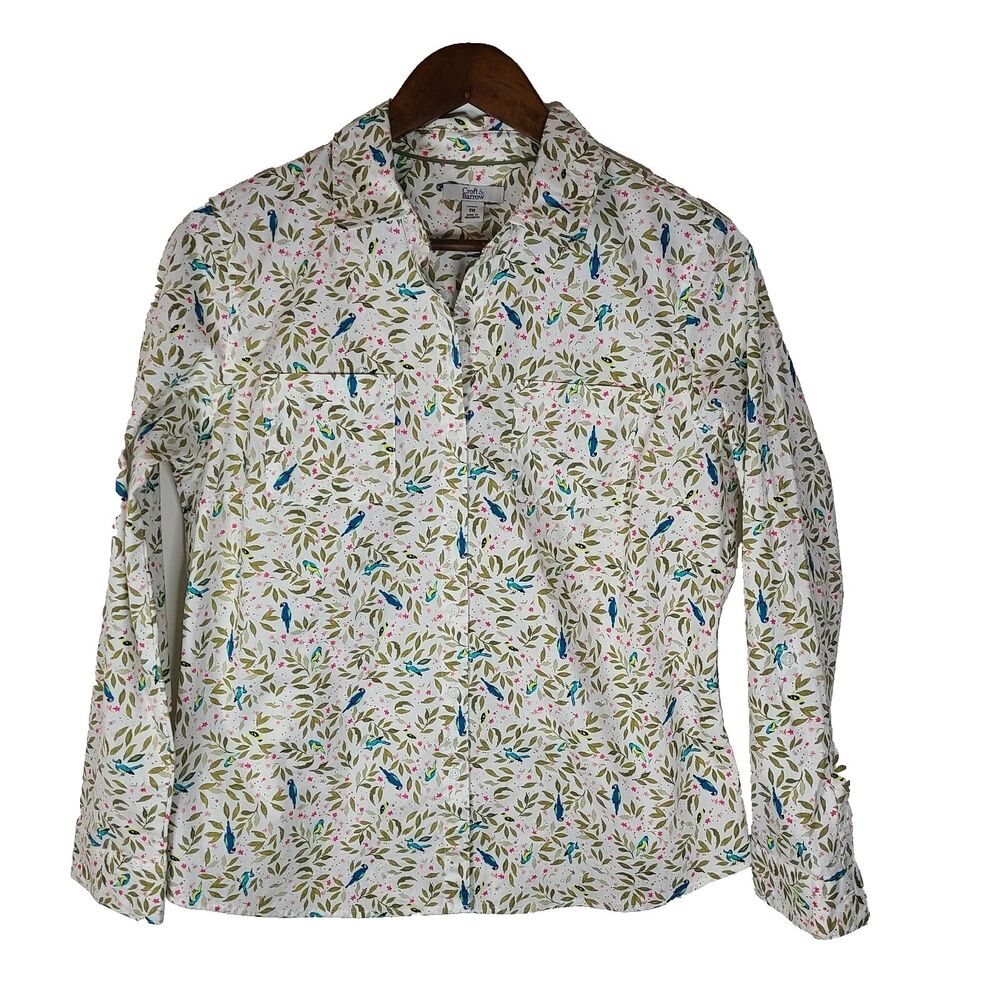 Croft & Barrow Parrot Pattern Button Front Shirt Womens Petite Medium